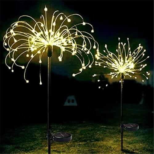 2pcs Solar Firework String Lights 150 leds Outdoor LED Solar Flashing Fireworks Lights Waterproof Fairy Garland Lawn Street 1pcs