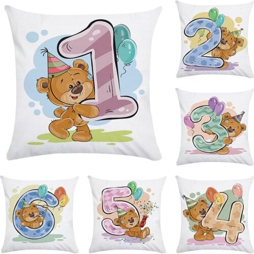 Hot Sale Pillow Bear Number Vintage Almofadas 45X45CM Pillow Decorative Polyester Cushion Cover CR123