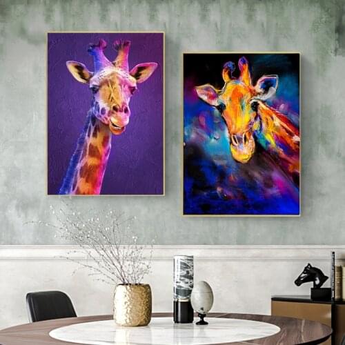 Canvas Oil Painting Watercolor Graffiti Giraffe Poster Animal Print Mural Modern Decoration Canvas Picture Wall Art Living Room