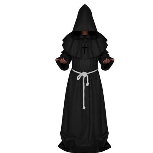 Cosplay Costumes Men Monk Robe Halloween Mysterious Ancient Medieval Dress Monk Cosplay Suit Witch Costume Priest COS Clothing