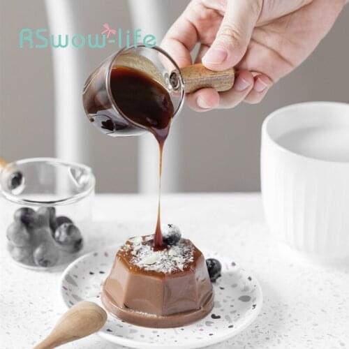 Small Glass Mini Wooden Handle Milk Jug Honey Milk Cup Seasoning Small Dish Western Restaurant Juice Bucket Coffee Accessories