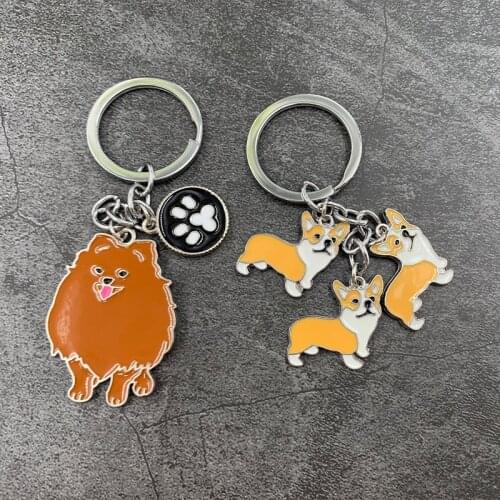 Metal Pet Dog Keychain Ladies Cute Pomeranian Dog Charm Key Chain Men Mens Bag Car Key Ring Holder Gift