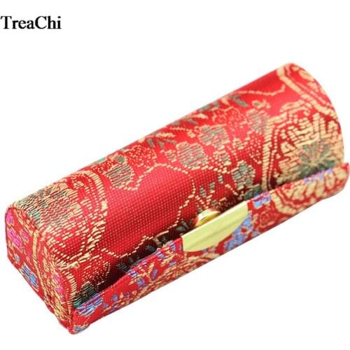 Mini Woven Flower Brocade Lipstick Case Portable Lipstick Storage Box With Mirror Pendant Ring Jewelry Carry ravel Button Box