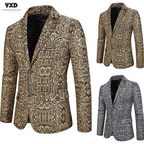 Snake Pattern Suit Jackets Mens New Fashion Classic Blazer Suit Men Blazer Masculino Male Slim Stage Clothes Vintage Coat Jacket