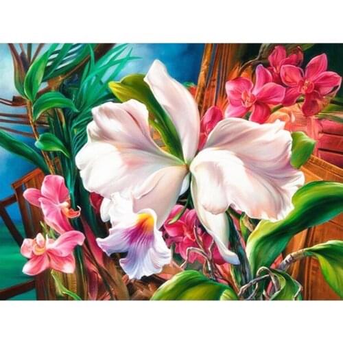 Diy Square Diamond Painting Kits Orchid Floral Mosaic Embroidery Picture Crystal Rhinestones Stickers Decal Wall Art Craft Gift