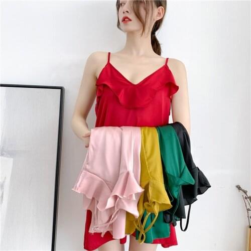 Sexy Lingerie Spaghetti Strap Silk Satin Nightgown for Women 2020 Summer Fashion Ruffles Nightdress Sleepwear Night Dress Nighty