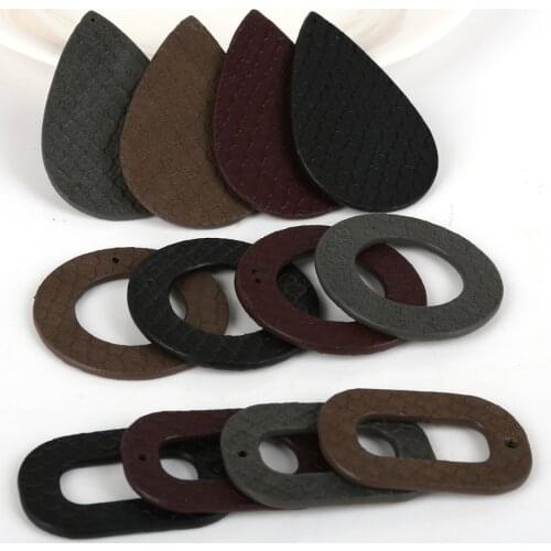 Wholesale New 4color 2PCS Ring/Drop/Rectangle/ PU Leather Charm Pendant for Earring Necklace Fashion Jewelry Findings Making