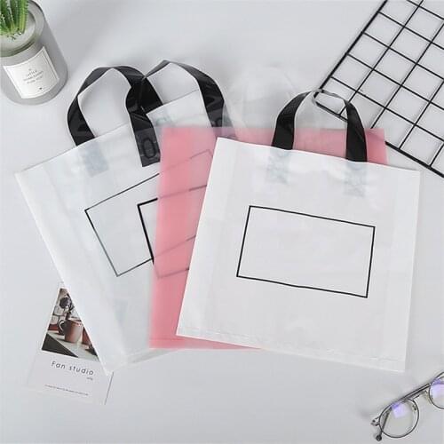 10pcs Thickness Clothes Plastic Gift Bag With Handle Shopping Bag For Shops Shopping Plastic Packaging Handle Bag Pouches