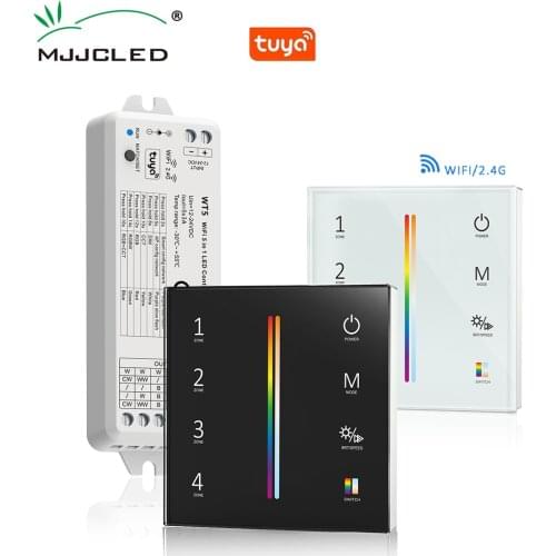 RGB Controller 12V 24V WT5 Smart Life Tuya 2.4G RF Touch Panel Remote Control for Single Color CCT RGBW RGBCCT LED Strip Light