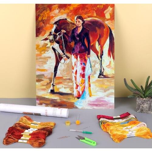 With My Horse Printed 11CT Cross-Stitch Embroidery Complete Kit DMC Threads Hobby Sewing Craft Handiwork Design Jewelry