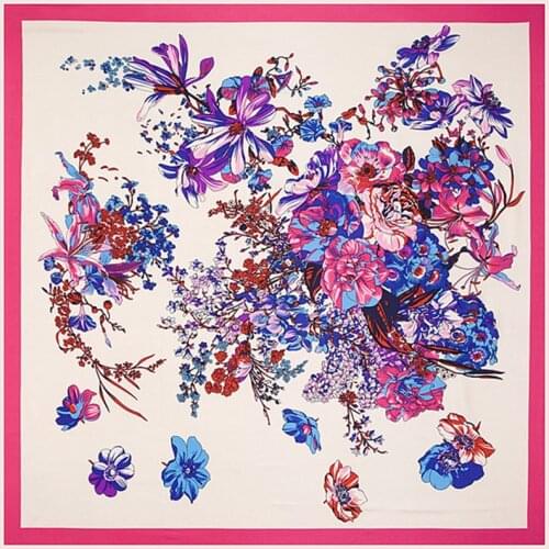 2021 New Arrival Luxury Brand 100%Twill Silk Woman Scarf Square Scarves Butterfly Flowers Print Silk Scarf Shawl&Wraps Hijab