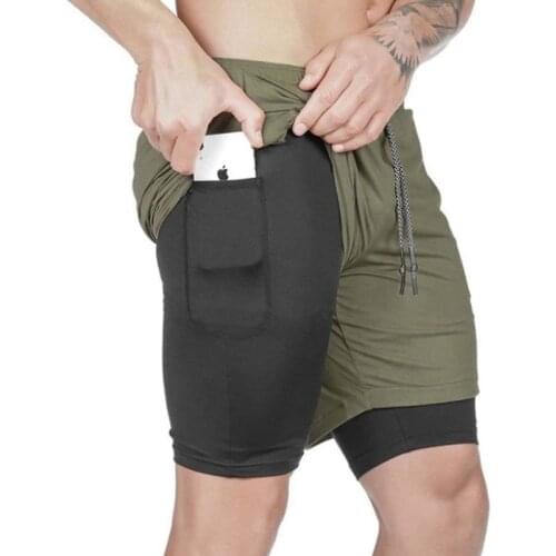 Mens Casual Shorts 2 in 1 Running Shorts Quick Drying Sport Shorts Gyms Fitness Bodybuilding Workout Built-in Pockets Short Men