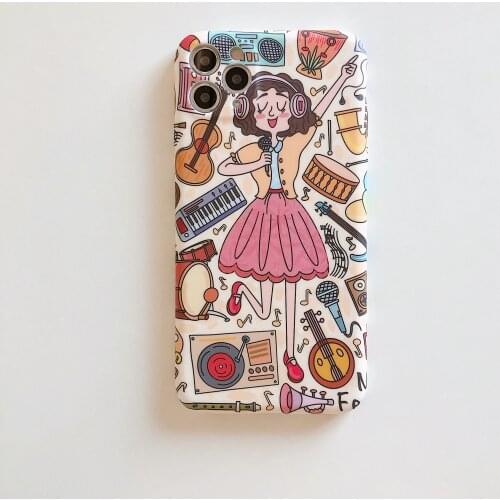 Cartoon Music Girl Silicon Case for iPhone 12 Pro Max Back Phone Cover for 12 Mini 11 Pro Max X XS XR 8 7 Plus SE 2020 Capa