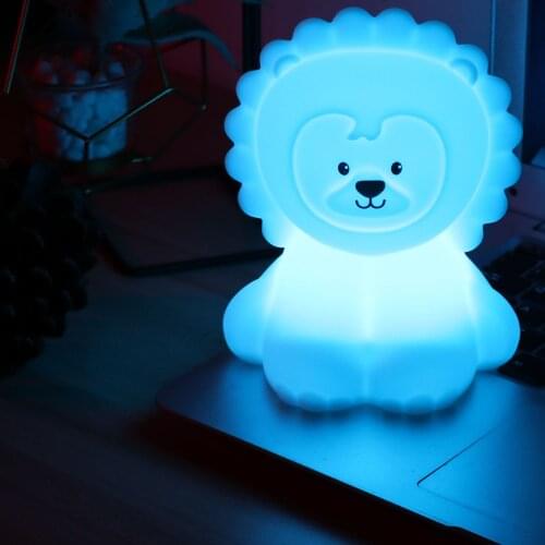 Cute Lion Pat Light Silicone Kids Toys Colorful LED Night Light USB Rechargeable Bedside Decorative Table Lamp for Baby Room