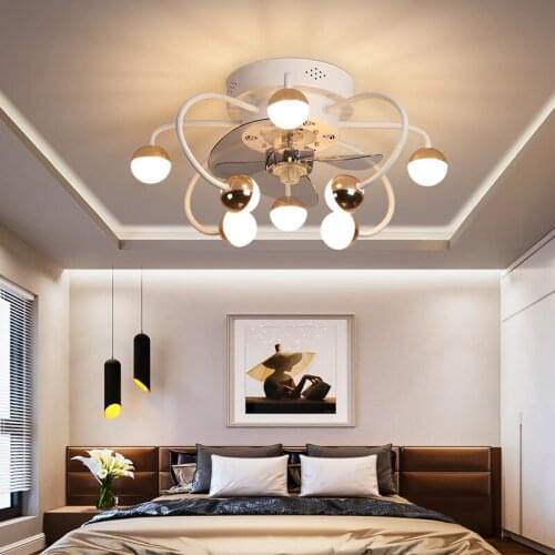 Modern ceiling fan with remote control function, built-in electric light in bedroom, dining room and living room