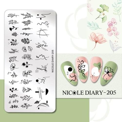 NICOLE DIARY Leaves Flower Nail Stamping Plates Abstract Lady Face Nail Stamp Templates Floral Printing Stencil Tools