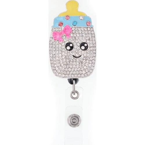 Nurse Accessories Retractable Enamel Rhinestone Nursing Pacifier Shape ID Badge Reel Holder With Alligator Clip