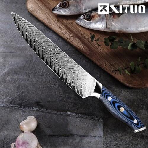 XITUO Pro Chef Knife Japanese Damascus AUS10 Steel Kitchen Knife Santoku Frozen Salmon Slicing Knife Best Affordable Tool Gift