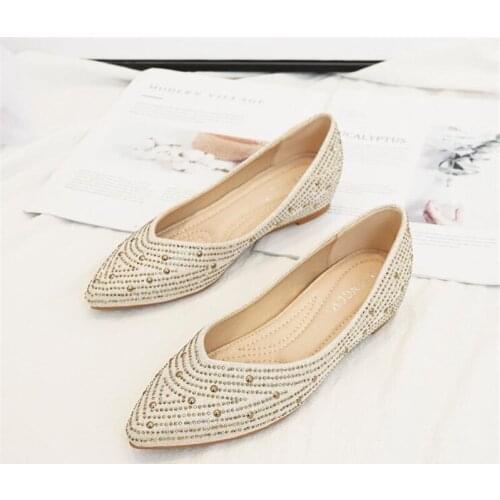 Womens Pumps Shoes Women Low Heels Pointed Toe Ladies Comfort Casual Walking Shoes 2021 Woman Rhinestone Flats Shoes