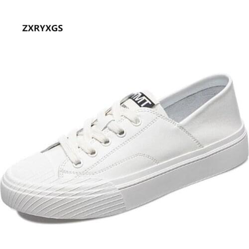 Promotion 2021 New Lace-up Genuine Leather Women Vulcanize Shoes White Sneakers Casual All-match Trendy Shoes Black Women Flats