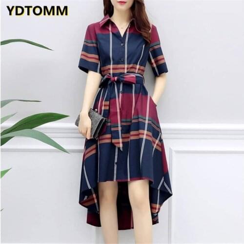 Work Dress Women Casual Plus Size Loose Plaid Ball Gown Offfice Dresses Elegant V Neck Long Party Shirt Dress New Arrival 2021