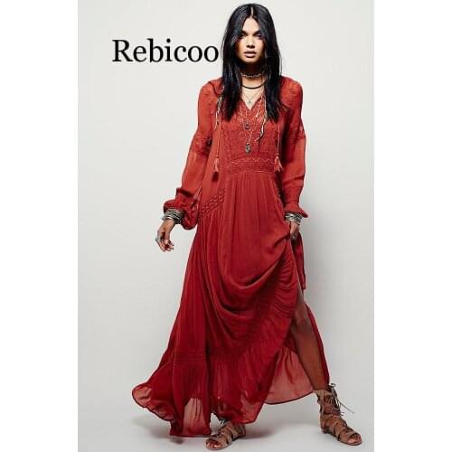 Plus size Summer Autumn Ladies Long sleeve Linen dress Ethnic Embroidery Boho People Maxi Robe Long dress Vestido