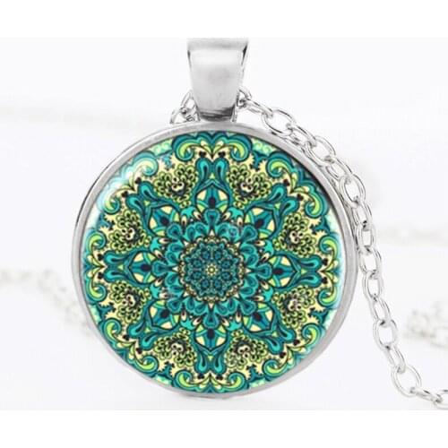 SUTEYI Vintage Henna Yoga Women Necklace Handmade Glass Pendant Bloom Mandala Lotus Necklaces Om Symbol Buddhism India Jewelry
