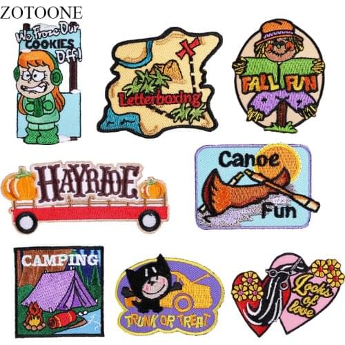 ZOTOONE Iron on Heart Camping Patches for Clothing Backpack Applique Embroidery Letter Patch Stickers Stripe on Clothes DIY