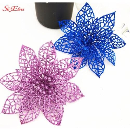 10Pcs Christmas Artificial Flower Xmas Tree Ornament Hanging Decorations Hollow Flower Wedding Decorations Flowers New Year 6Z