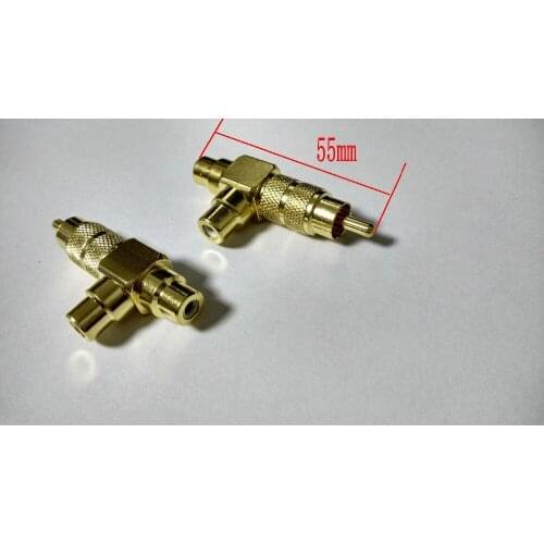 10pcs copper RCA Adapter 1 Male to 2 Female connectors Gold plated New