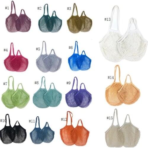 100pcs Shopping Bags Handbag Shopper Tote Mesh Net Woven Cotton Pouch String Reusable Fruit Storage Bag Vegetables Organizer SN