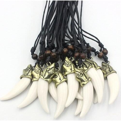 12pcs/LOT Alloy Shark Teeth Pendants Necklaces Acrylic Tooth Charms Beads Sweater Chain Rope for Cool Men Womens Jewelry XL112