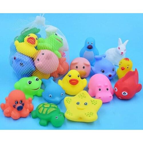 13Pcs Mixed Animals Swimming Water Toys Colorful Soft Floating Rubber Duck Squeeze Sound Squeaky Bathing Toy For Baby Bath Toys