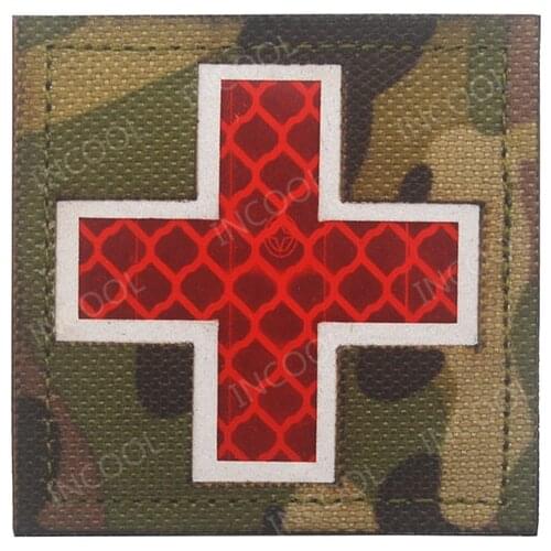 3D Medic Red Cross Patch Reflective EMT IR Patches Military Tactical Patch Rubber Biker Fastener PVC Glow In Dark Badges