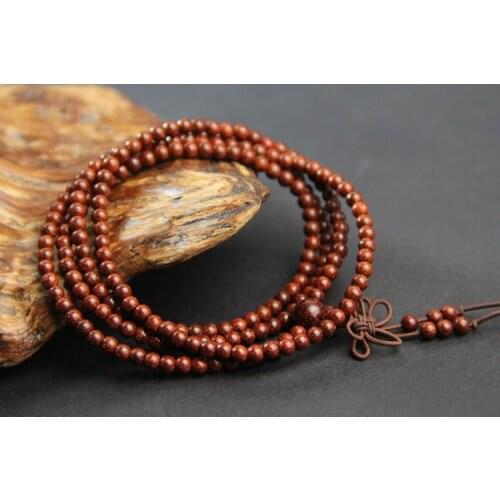4mm Tibetan Buddhism 216 Lobular red sandalwood beads Mala Necklace