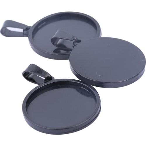 5pcs Fit 20mm 25mm 30mm Cabochon Base Setting Stainless Steel Black Pendant Tray Diy Charm Necklace Bezel Blanks