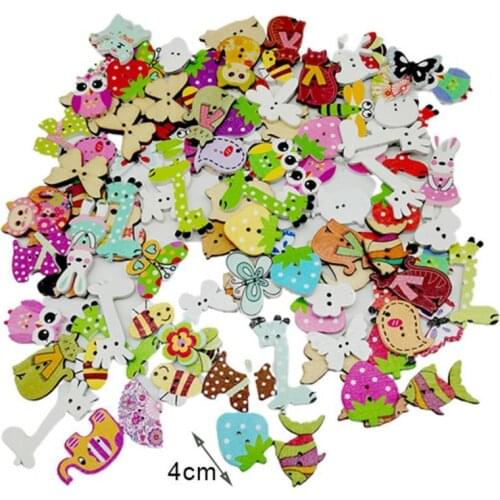 50Pcs/Bag Wooden Button Eco-friendly Cartoon Animal Pattern Wood Knitting Clothes Buttons for Home Sewing Accessories