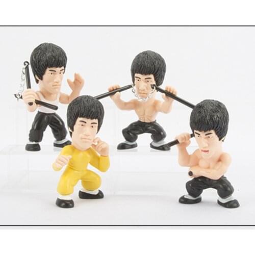 8cm Q Type 4pcs/set Cool Bruce Lee Kung Fu PVC Collection Model Action Figures Toys with Opp Bag