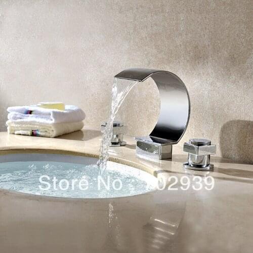Free shipping 3 PIECE BATHROOM MIXER FAUCET Waterfall widespread lavtory sink faucet modern design