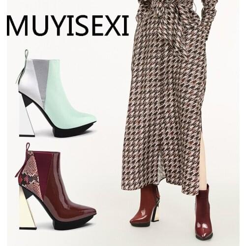 Pointed toe platform 11.5cm extreme high heels wedding Korean version nightclub European lazy design ankle boots HL323 MUYISEXI