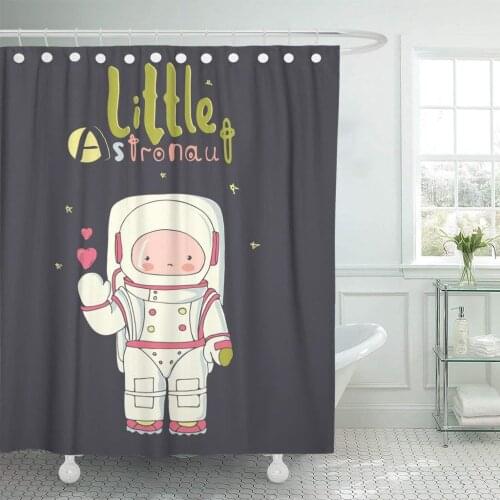 Astronaut of Cute Littl Austronaut Kid Baby Graphic Tee Shower Curtain Waterproof Polyester Fabric 60 x 72 Inches Set with Hooks