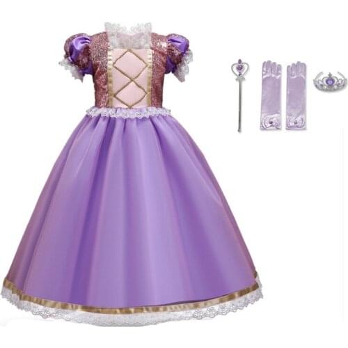 Girls Princess Dress Rapunzel Cosplay Costumes Kids Birthday Party Dress Snow Queen Elegant Cute Princess Dress Size 3-10T