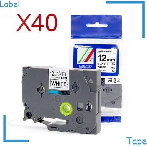 40PCS Compatible Brother tze 12mm tz231 Black on White for PT labeler tze231 tz 231