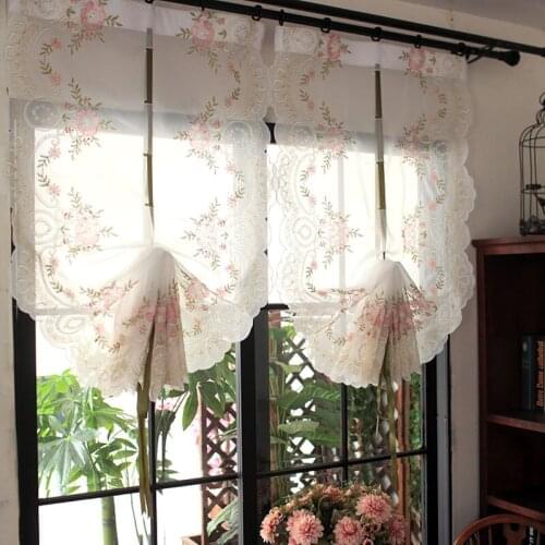 European Pastoral Flower Embroidered Balloon Tulle Curtain Gold Thread Embroidered Pull Sheer Drapes For Living Room Kitchen #4