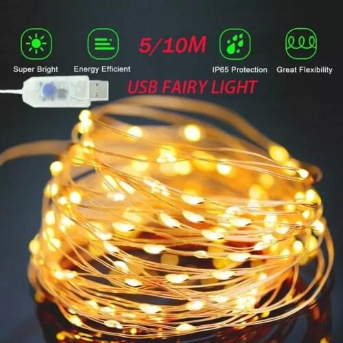 5/10M USB 8 Mode Fairy Lights Copper Wire LED String Lights for Christmas Wedding Ramadan New Year Garland Decoration