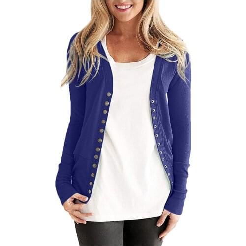 Womens Fashion Cardigan Solid Color Long-sleeved Button Cardigan Loose Knit Jacket Coat Female Cardigan Streetwear Sweaters