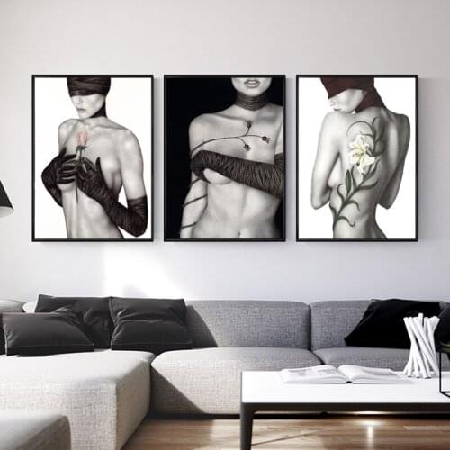 Modern Fashion Sexy Model Flower Plant Floral Women Prints Canvas Art Paintings Posters Wall Art Pictures for Bedroom Home Decor