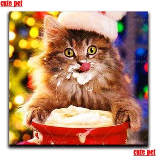 5D DIY Diamond Painting Christmas gift cute cat Full Square Round Drill Embroidery Cross Stitch 5D icon gift mosaic animal Decor