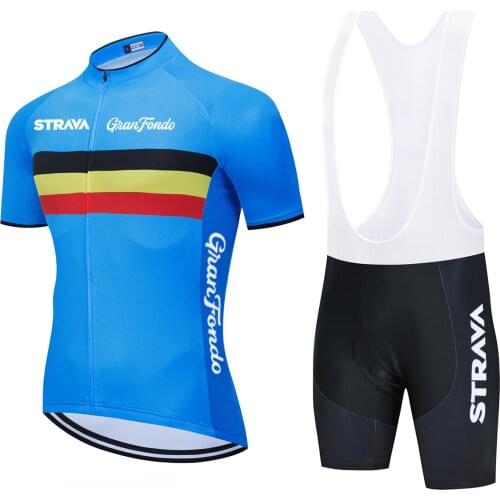 Team Blue STRAVA Cycling Clothing Cycling Jersey Set Men Bike Clothing Breathable Bicycle Wear Maillot Ropa Ciclismo Hombre