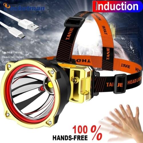 60000LM Powerful Led Headlamp Long Range Head Lamp Built in Battery Head Torch USB Rechargeable Headlight Fishing Camping Light
